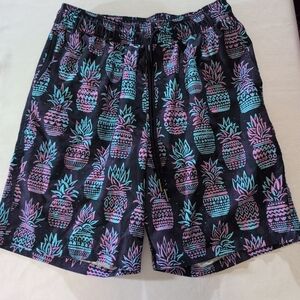 Goodfellow Mens Small Swim Trunk Shorts Blue Pineapple Mesh Lined Board Shorts